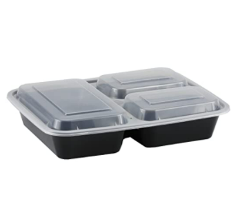 Reusable Black 3-Compartment Rectangular Microwavable Container with L –  Green Planet Supplies